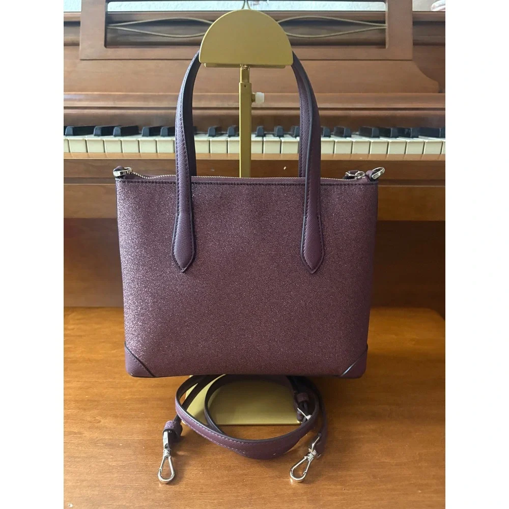Kate Spade New York Glitter Crossgrain Leather‎ Satchel Crossbody Plum Purple